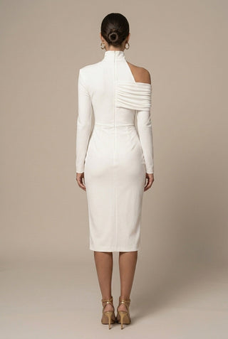 Women's Elegant Bodycon Midi Dress – One-Shoulder Ruched with Front Slit for Formal Events