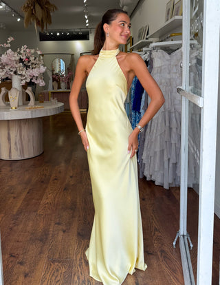 Women's Satin Halter Neck Maxi Dress – Elegant Wedding Guest Dress