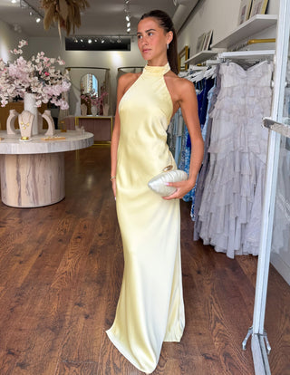 Women's Satin Halter Neck Maxi Dress – Elegant Wedding Guest Dress