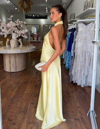 Women's Satin Halter Neck Maxi Dress – Elegant Wedding Guest Dress