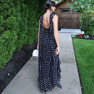 Women's Elegant Polka Dot Maxi Dress – Spaghetti Strap for Weddings & Summer Events